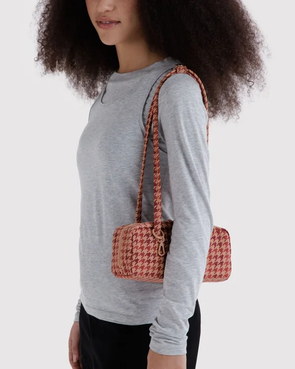 Small Nylon Bowler Bag - Tan Houndstooth