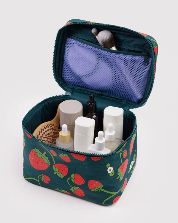 Large Cosmetic Case - Strawberry Blossom - Material: heavyweight-nylon