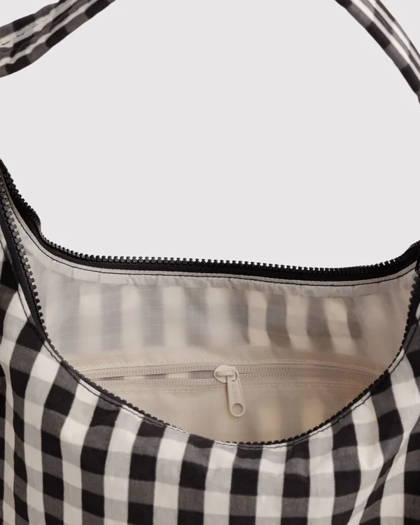 Nylon Shoulder Bag - Black And Cream Gingham - Size: OS