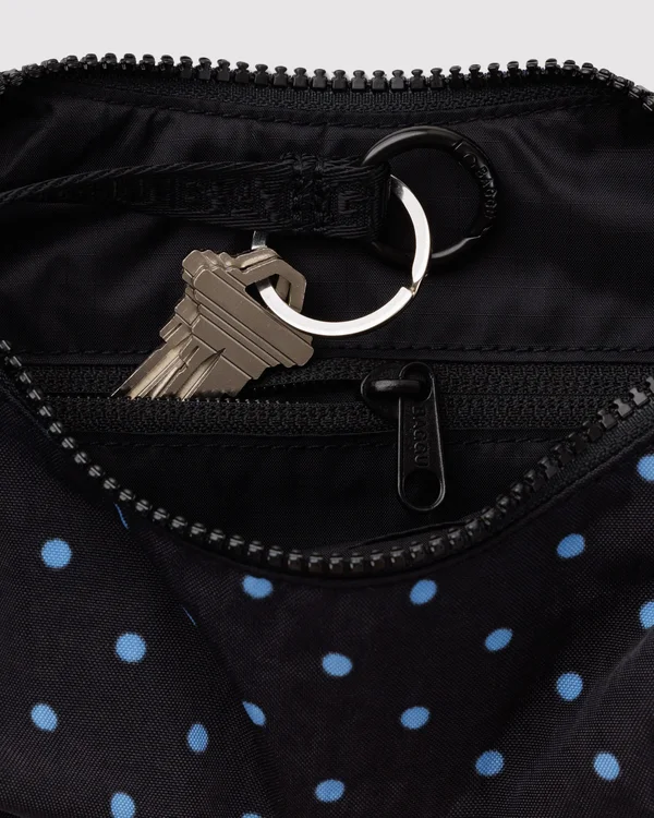 Small Nylon Crescent Bag - Black And Sky Blue Micro Dot - Size: OS