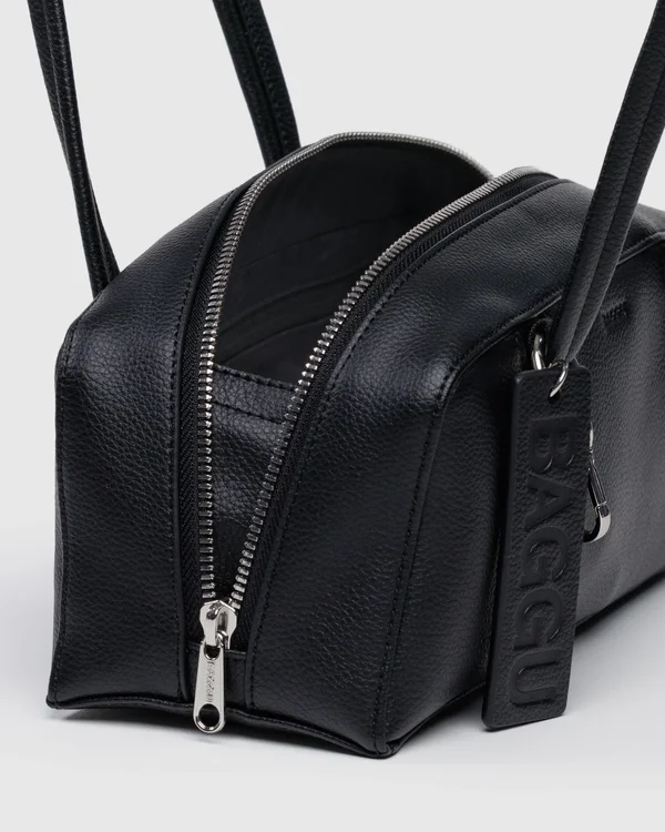 Small Recycled Leather Bowler Bag - Black