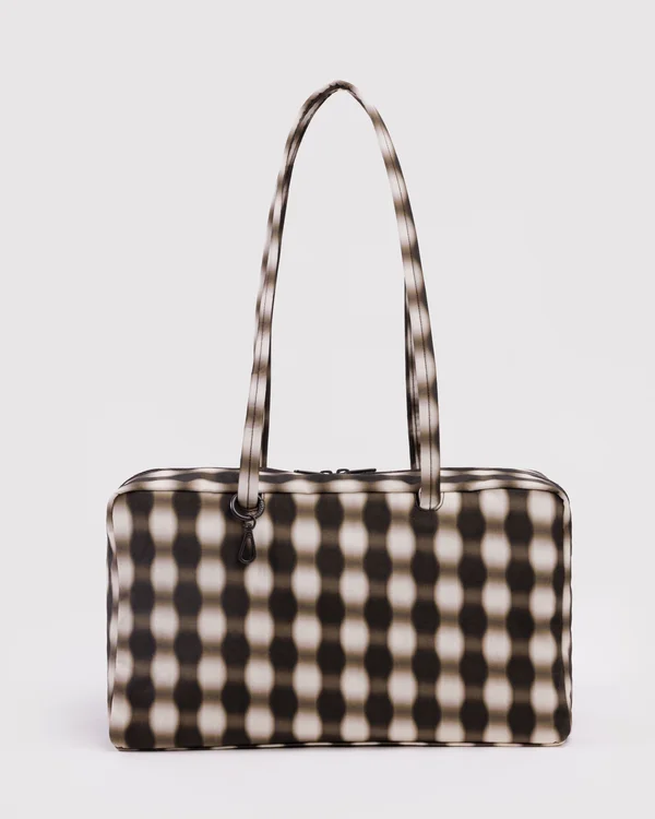 Medium Nylon Bowler Bag - Sale - Blurred Gingham Brown - Material: heavyweight-nylon