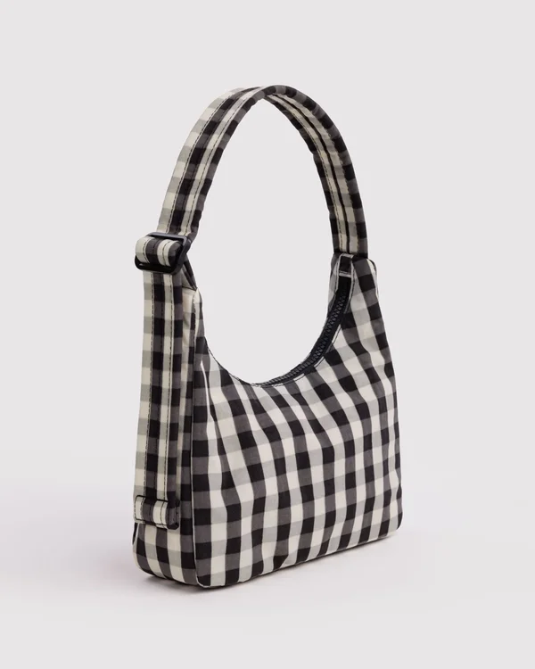 Mini Nylon Shoulder Bag - Black And Cream Gingham