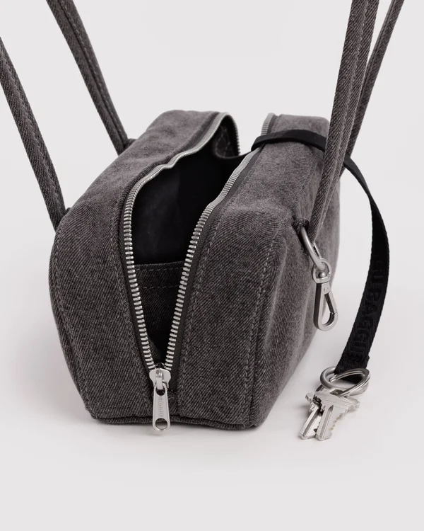 Small Denim Bowler Bag - Washed Black Denim - Size: OS