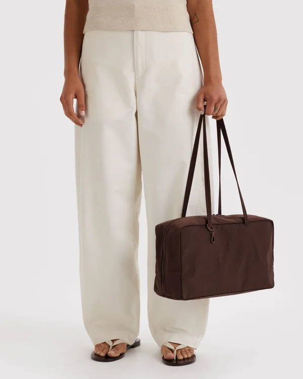 Medium Nylon Bowler Bag - Coffee - Material: heavyweight-nylon