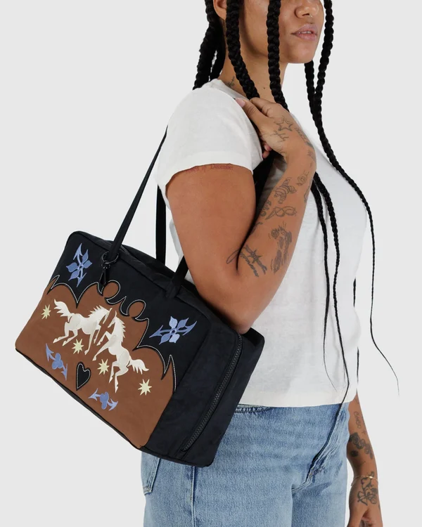 Medium Nylon Bowler Bag - Sale - Western Appliqué