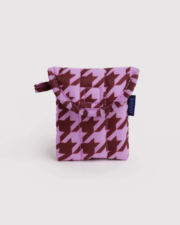 Puffy Earbuds Case - Pink Houndstooth - Size: OS