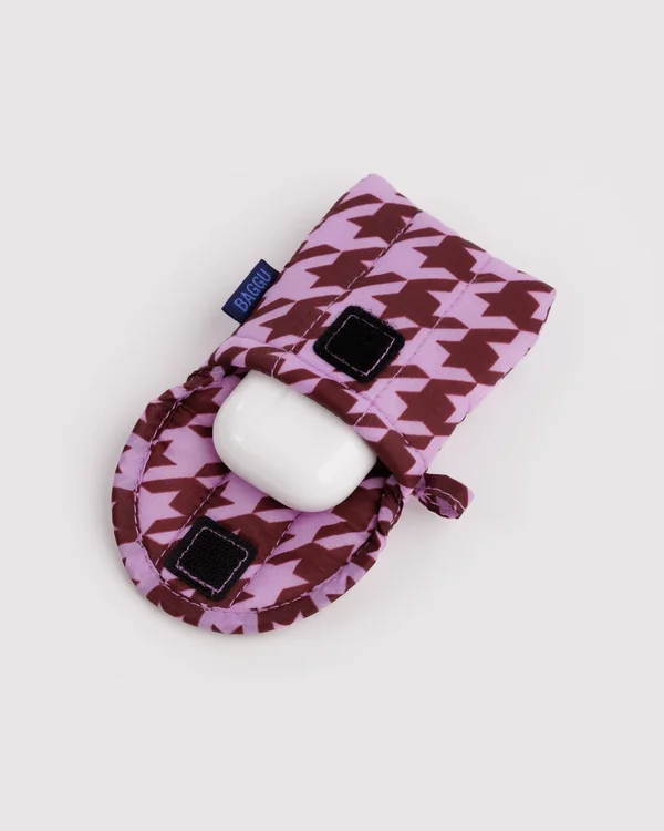 Puffy Earbuds Case - Pink Houndstooth - Size: OS