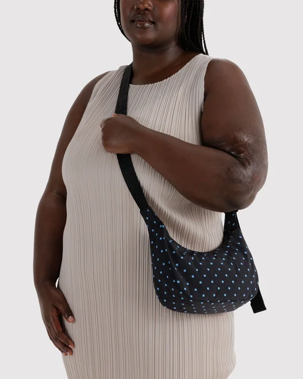 Small Nylon Crescent Bag - Black And Sky Blue Micro Dot - Size: OS