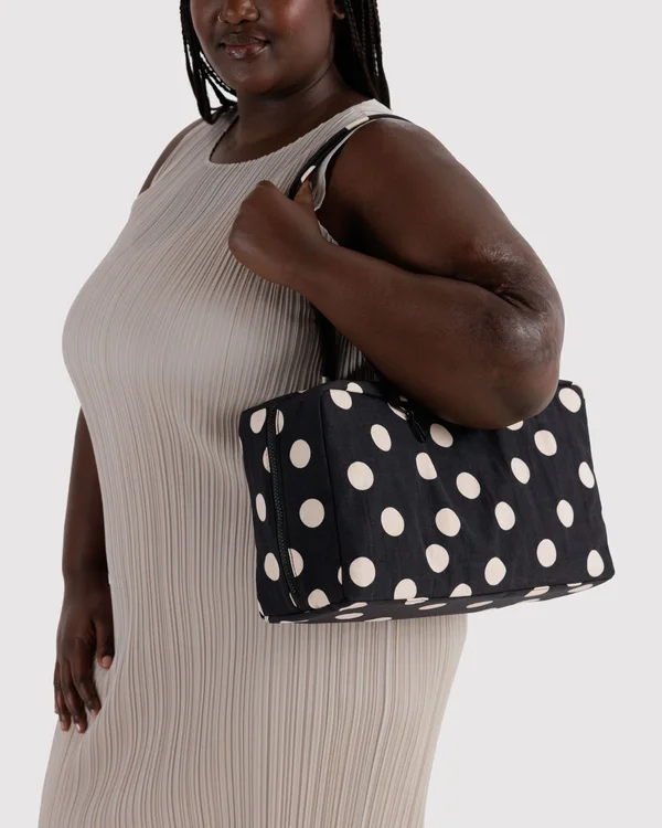 Medium Nylon Bowler Bag - Black And Cream Polka Dot - Size: OS