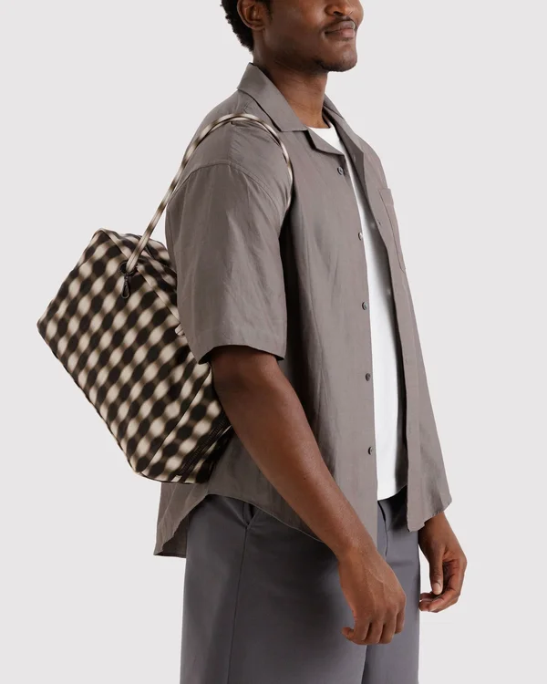 Medium Nylon Bowler Bag - Sale - Blurred Gingham Brown - Material: heavyweight-nylon