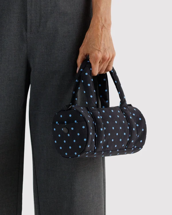 Small Nylon Duffle Bag - Black And Sky Blue Micro Dot - Material: heavyweight-nylon