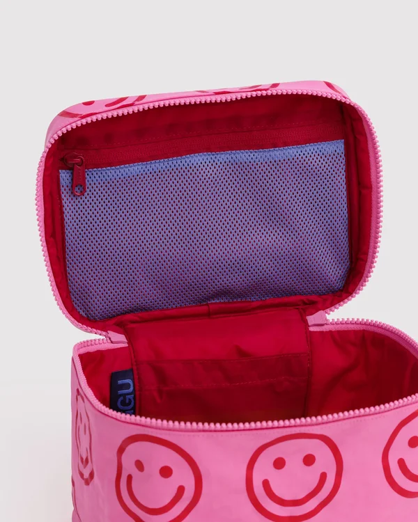 Large Cosmetic Case - Azalea Pink Happy - Material: heavyweight-nylon