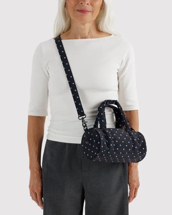 Small Nylon Duffle Bag - Black And Sky Blue Micro Dot - Material: heavyweight-nylon