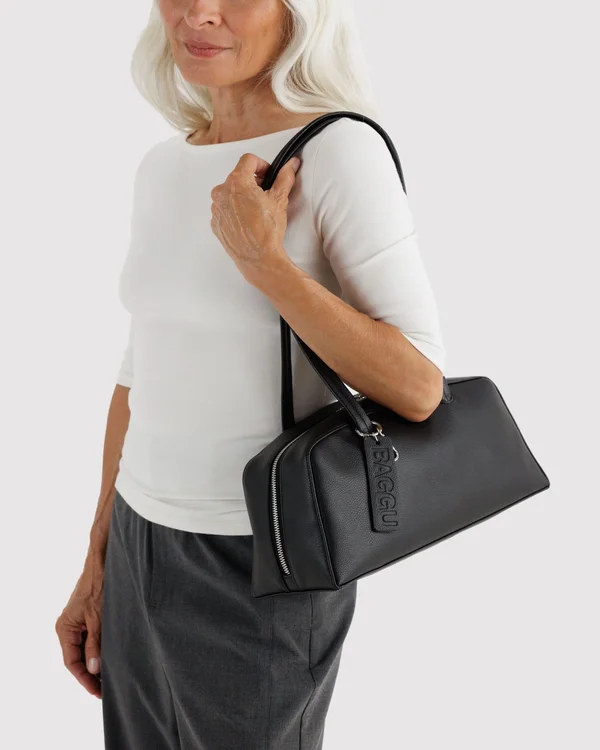 Recycled Leather Bowler Bag - Black - Size: OS