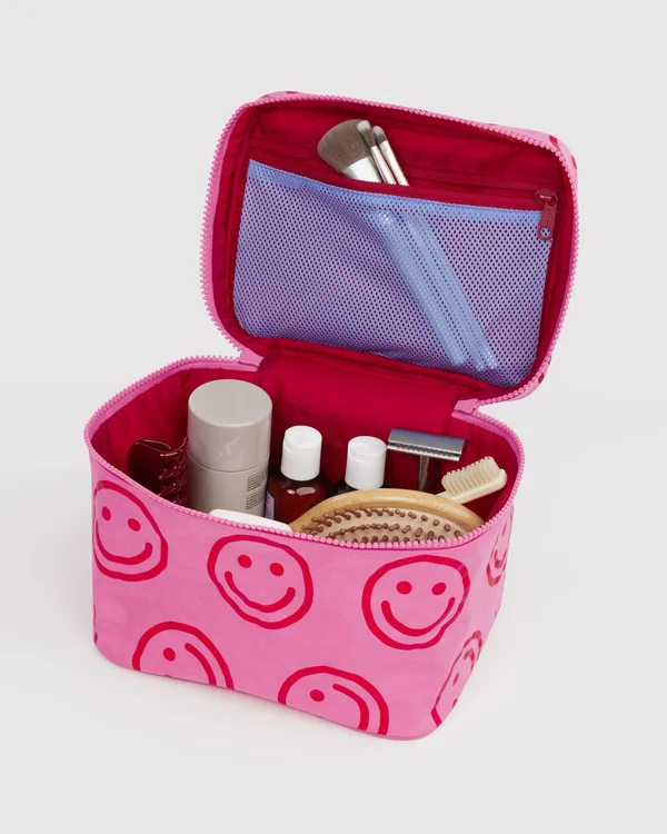 Large Cosmetic Case - Azalea Pink Happy - Material: heavyweight-nylon