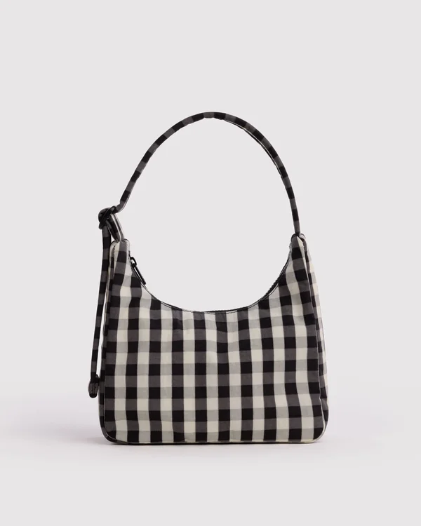 Mini Nylon Shoulder Bag - Black And Cream Gingham