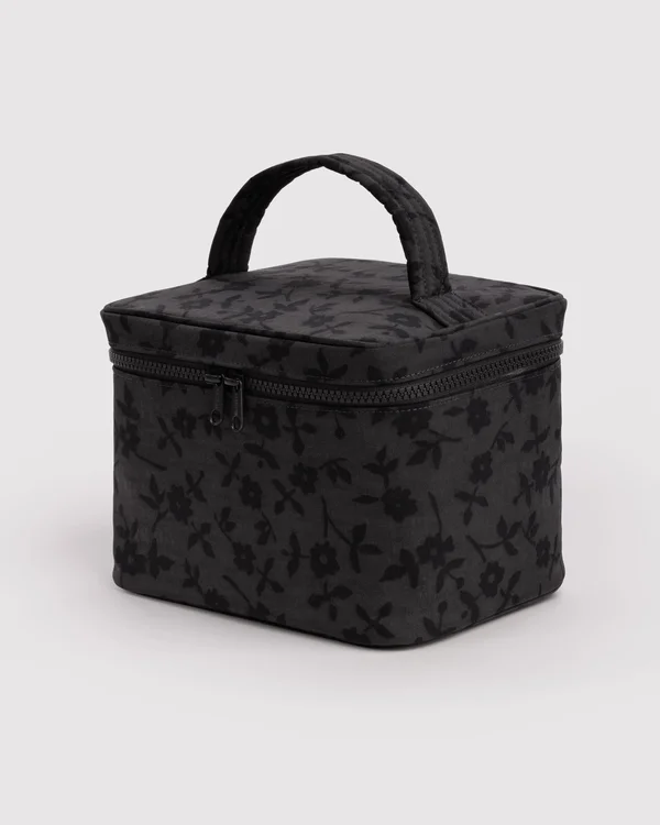 Large Cosmetic Case - Charcoal Ditsy Floral - Material: heavyweight-nylon