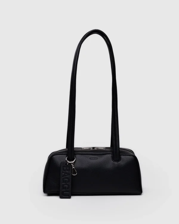 Small Recycled Leather Bowler Bag - Black