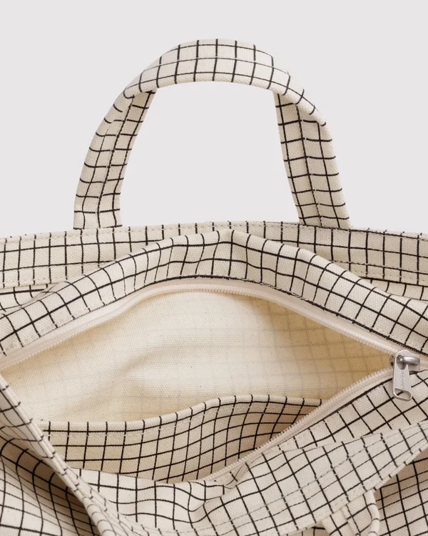 Horizontal Zip Duck Bag - Natural Grid - Material: canvas