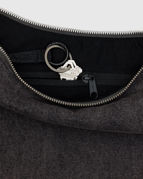 Medium Denim Crescent Bag - Washed Black Denim