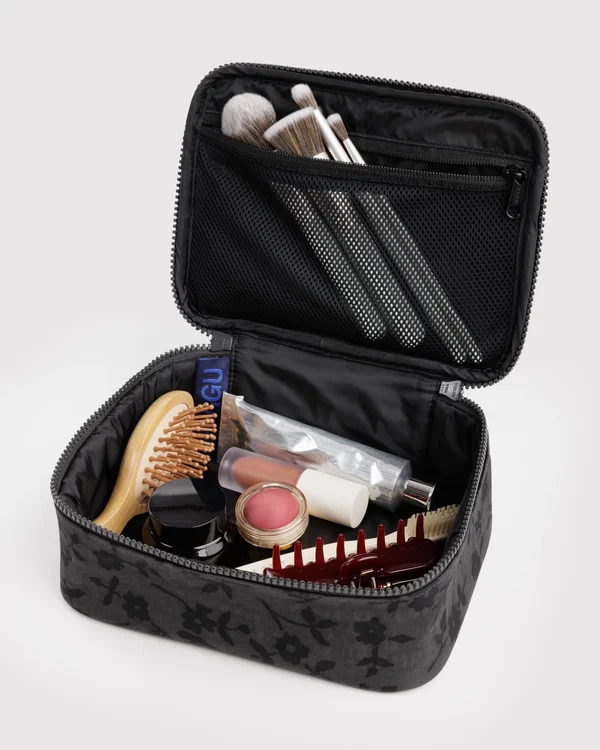 Small Cosmetic Case - Charcoal Ditsy Floral - Material: heavyweight-nylon