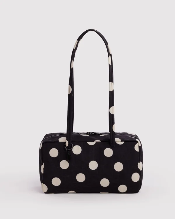 Nylon Bowler Bag - Black And Cream Polka Dot - Material: heavyweight-nylon