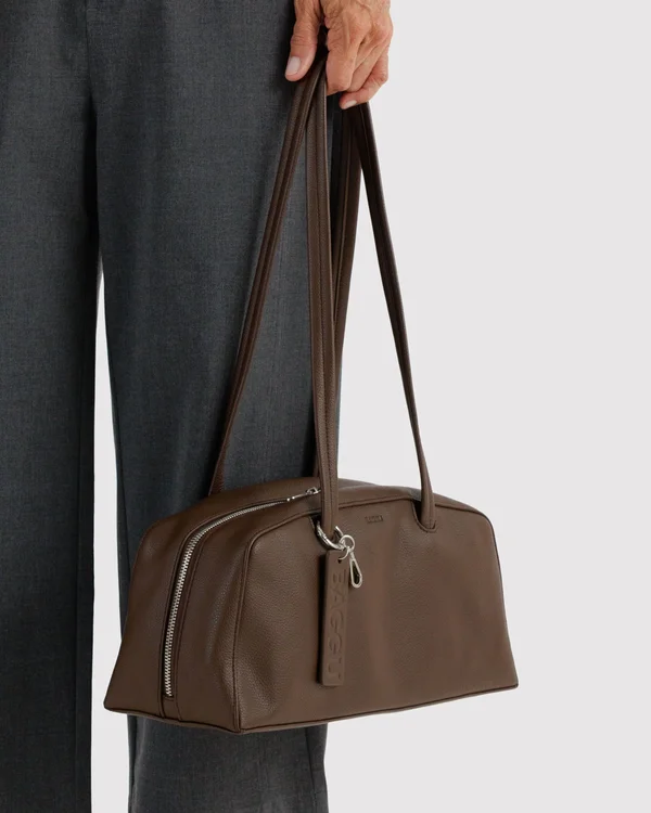 Recycled Leather Bowler Bag - Brown